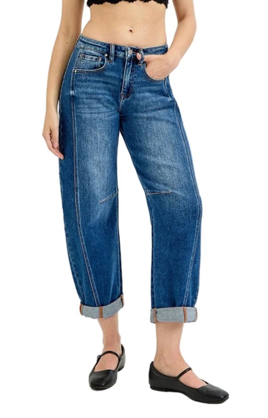 Risen Jeans High-Rise Boyfriend Cuffed Barrel Womens RDP5901 Size 1/25